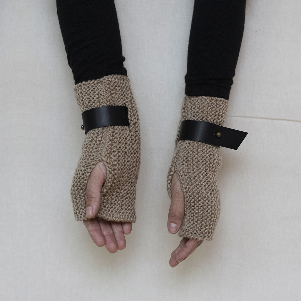 Guante mitón de lana beige