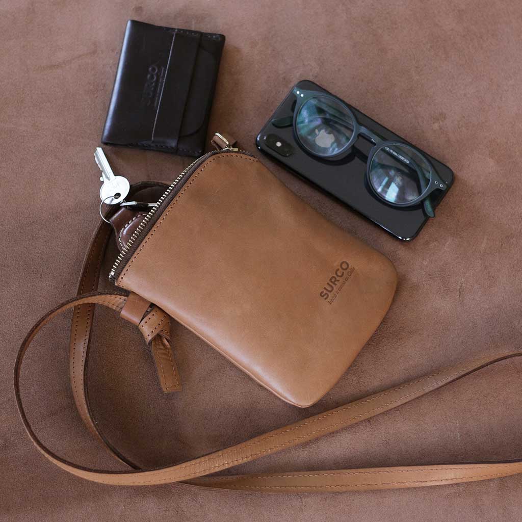 Mini bandolera de cuero porta celular