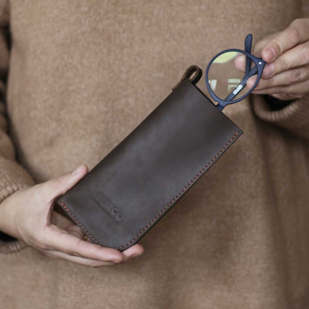 Estuche funda de cuero para lentes o anteojos