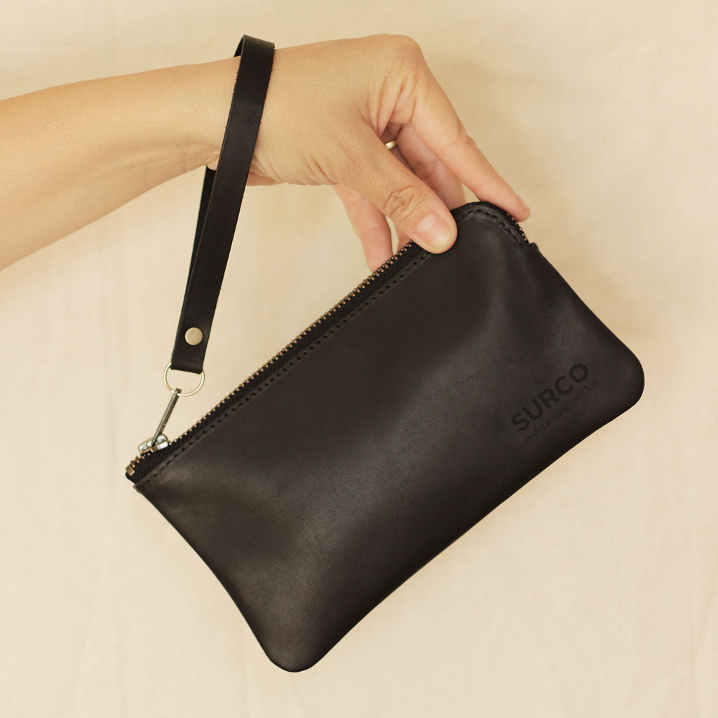 Billetera clutch de cuero con tarjetero