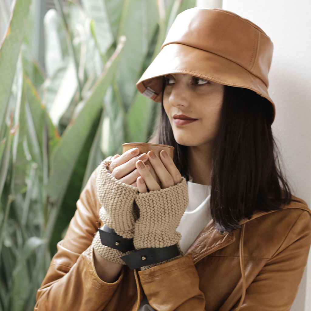 Guantes mitones de lana natural