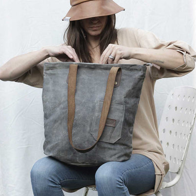 Tote Bag de algodón encerado y tintes naturales gris