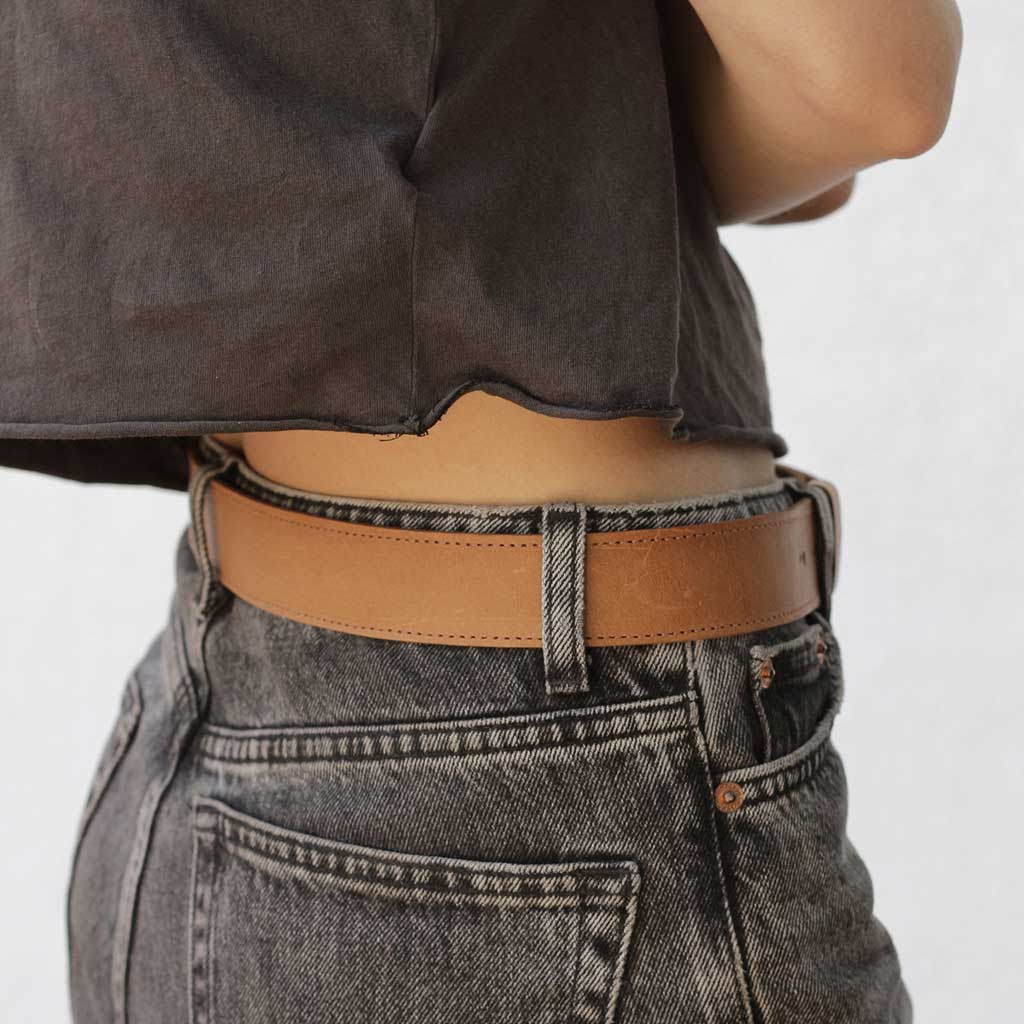 Cinturón de cuero mujer café con colleras