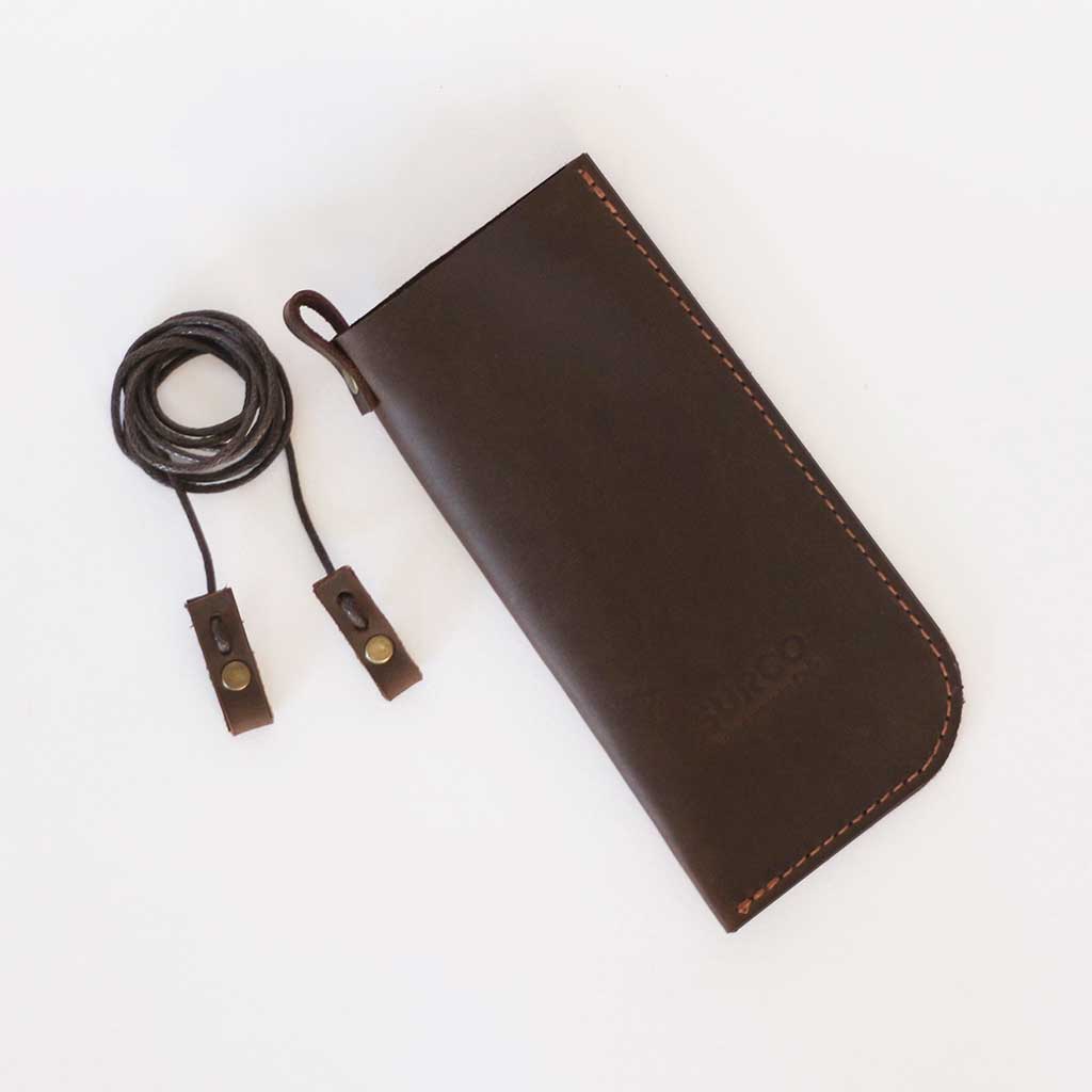 Estuche funda de cuero para lentes o anteojos café moro