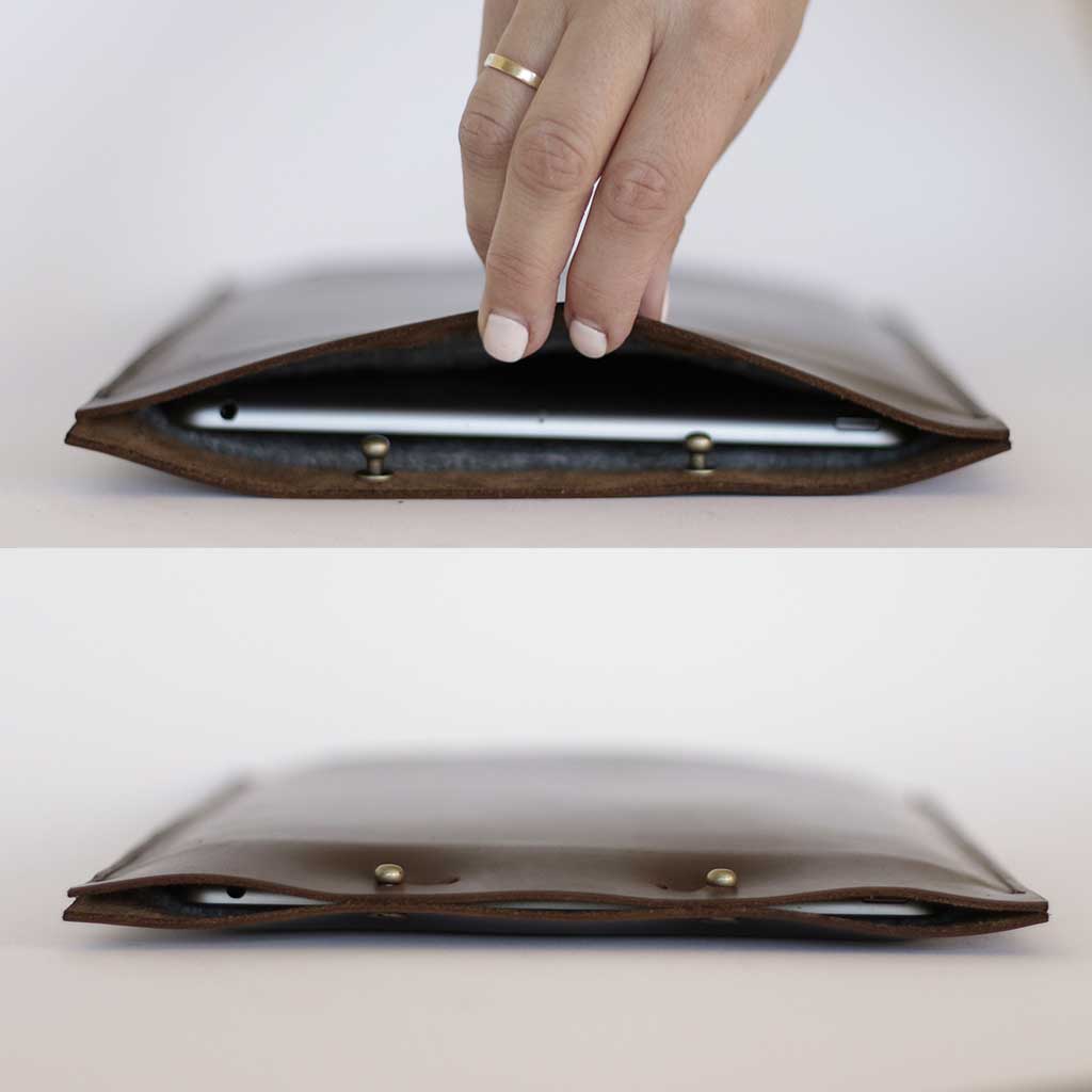 Funda de cuero acolchada en fieltro para dispositivos