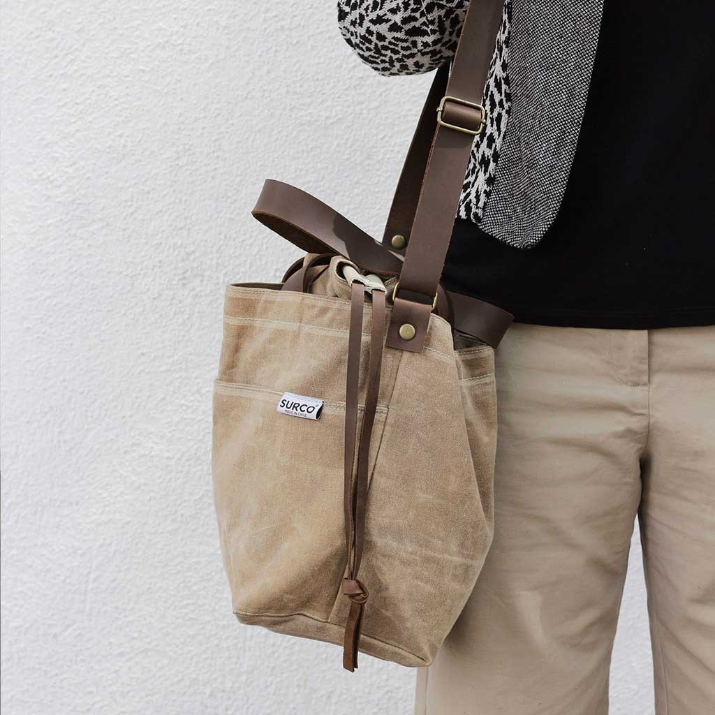 RawBag bolso de algodón encerado camel