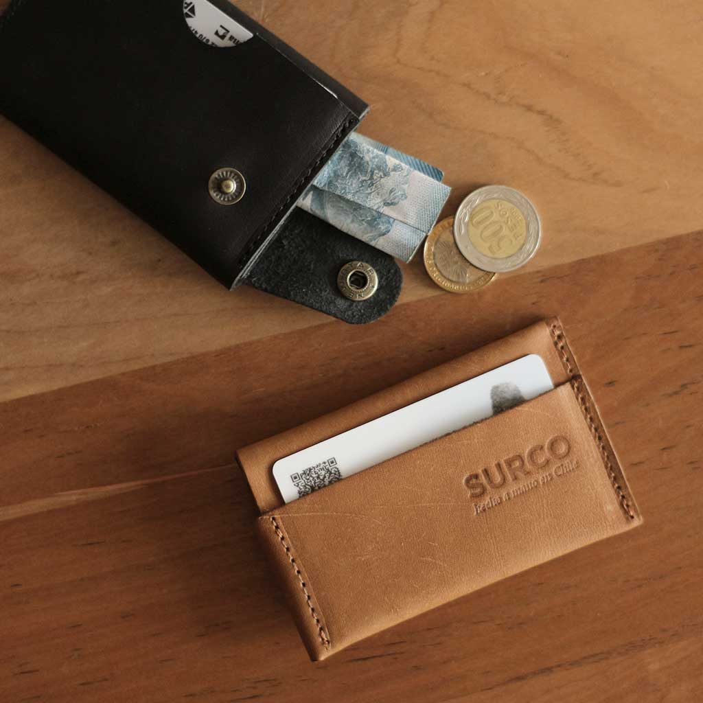 Tarjetero y billetera porta documentos de cuero 